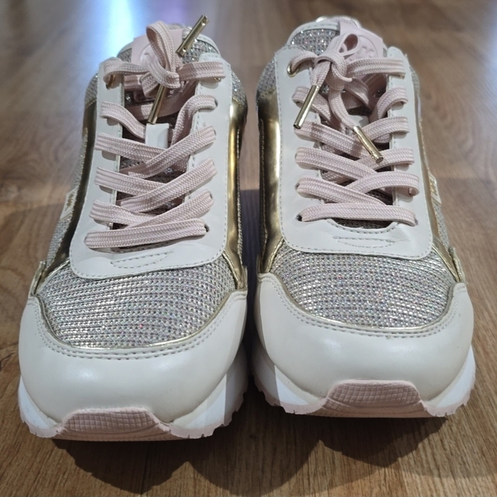 MICHAEL KORS Gold and Cream Sneakers with Pink Accents